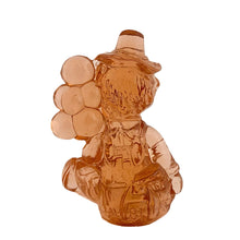 Load image into Gallery viewer, Vintage Iffy All the World Loves a Clown peachy orange glass figurine. Crafted by Mosser Glass, USA, 1981 - 1982. This adorable little collectible clown holds a bunch of balloons and has his name on his back...so cute!

In like new condition, in original box with leaflet.

Measures 2 3/4 x 1 3/8 x 3 1/2 inches
