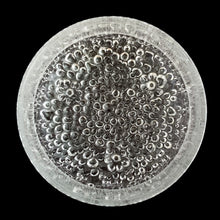 Load image into Gallery viewer, Base view of Iittala Ultima Thule footed glass serving bowl showing full bubble cluster foot ring and textured rim detail
