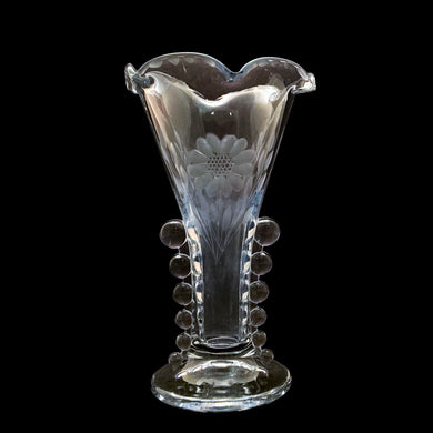 Vintage Imperial Candlewick clear glass flower vase featuring WJ Hughes cut 