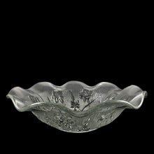 Load image into Gallery viewer, Vintage &quot;Iris&quot; clear glass salad bowl featuring a fluted edge. Crafted by Jeannette Glass, USA, 1928 - 1932. A beautiful serving bowl for any occasion! In excellent condition, free from chips. Measures 11 1/2 x 3 1/4 inches
