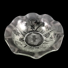 Load image into Gallery viewer, Vintage &quot;Iris&quot; clear glass salad bowl featuring a fluted edge. Crafted by Jeannette Glass, USA, 1928 - 1932. A beautiful serving bowl for any occasion! In excellent condition, free from chips. Measures 11 1/2 x 3 1/4 inches
