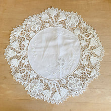 Load image into Gallery viewer, Antique Irish Crochet Lace Doily 12" | Shamrock &amp; Floral Motif, 1940s
