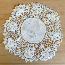 Load image into Gallery viewer, Antique Irish Crochet Lace Doily 6.5" | Shamrock &amp; Floral Motif, 1940s
