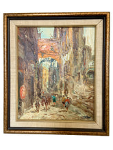 Load image into Gallery viewer, Vintage Italian Oil on Canvas City Street Scene — Antonio Medros, 1980s
