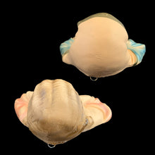 Load image into Gallery viewer, Top-down back view of Sacred Heart and Immaculate Heart chalkware plaques showing original bent-wire hanging loops embedded in plaster, ready to hang, 1950s American religious folk art



