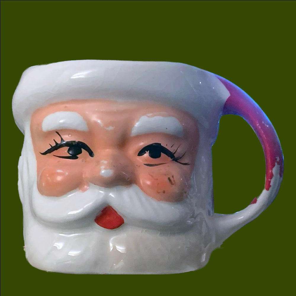 Vintage Binn's Jolly Santa Claus Ceramic Mug in White Red Black, Japan