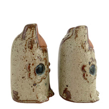Load image into Gallery viewer, Side view of vintage Knobler frog salt and pepper shaker pair showing full profile and chunky stoneware form, 1970s Japan
