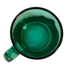 Load image into Gallery viewer, Overhead looking down into interior, deep teal bowl, pressed base detail, handle at lower left, and rim
