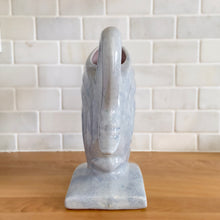 Load image into Gallery viewer, Vintage mid-century era lilac drip glaze ceramic swan vase. Crafted by Gonder Pottery, 1950s. A graceful piece to add to your art pottery collection and home decor!

In excellent condition, no chips/cracks/repairs, age-related crazing and interior hard water stains.

Measures 9 1/2 x 4 x 9 1/8 inches
