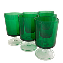 Load image into Gallery viewer, Luminarc Cavalier green wine glasses, side profile view showing stem and bowl shape, 6oz capacity, vintage 1970s
