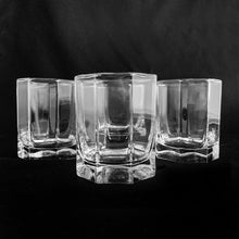 Load image into Gallery viewer, Set of four vintage Luminarc &quot;Octime&quot; clear 5 oz flat glass tumblers. Crafted by Cristal D’Arques-Durand, France, 1980s. Perfect for today&#39;s compact spaces.  In like new condition, free from chips.  Measures 2 5/8 x 3 1/4 inches  Capacity 5 ounces   
