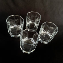 Load image into Gallery viewer, Set of four vintage Luminarc &quot;Octime&quot; clear 5 oz flat glass tumblers. Crafted by Cristal D’Arques-Durand, France, 1980s. Perfect for today&#39;s compact spaces.  In like new condition, free from chips.  Measures 2 5/8 x 3 1/4 inches  Capacity 5 ounces   
