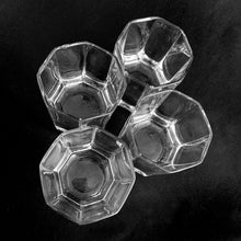 Load image into Gallery viewer, Set of four vintage Luminarc &quot;Octime&quot; clear 5 oz flat glass tumblers. Crafted by Cristal D’Arques-Durand, France, 1980s. Perfect for today&#39;s compact spaces.  In like new condition, free from chips.  Measures 2 5/8 x 3 1/4 inches  Capacity 5 ounces   
