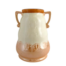 Load image into Gallery viewer, This one-of-a-kind vintage art deco vase is a perfect addition to any room! With its pale yellow and vibrant orange glaze, the vase is artfully decorated with hand painted flowers. Crafted by Royal Trico, Japan circa 1940s, this vase will bring an enchanting touch to your home&#39;s decor!  In excellent condition, free from chips/cracks/repairs. Marked on the bottom &quot; Hand Decorated Royal Trico Nagoya Japan&quot;.  Measures 4 1/4 x 6 1/4 inches
