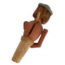 Load image into Gallery viewer, Jacks Daughter of All Trades Vintage Antique Mid-Century Kitsch Store Shop Reseller Etsy Shopify Toronto Canada Free Porch Pick Up Local Delivery Worldwide Shipping Judy Weinberg Unique Housewarming Gift Sustainable Gift Wedding Gift Home Decor Collectible Collector Gift Farmhouse Cottagecore Cottage Lodge Shabby Chic Industrial Hollywood Regency novelty hand carved wood folk art beer drinking man bottle stopper Arni Italy 1950s barware decor
