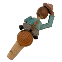 Load image into Gallery viewer, Jacks Daughter of All Trades Vintage Antique Mid-Century Kitsch Store Shop Reseller Etsy Shopify Toronto Canada Free Porch Pick Up Local Delivery Worldwide Shipping Judy Weinberg Unique Housewarming Gift Sustainable Gift Wedding Gift Home Decor Collectible Collector Gift Farmhouse Cottagecore Cottage Lodge Shabby Chic Industrial Hollywood Regency novelty hand carved wood folk art man riding a beer keg bottle stopper Arni Italy 1950s barware decor
