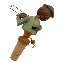 Load image into Gallery viewer, Jacks Daughter of All Trades Vintage Antique Mid-Century Kitsch Store Shop Reseller Etsy Shopify Toronto Canada Free Porch Pick Up Local Delivery Worldwide Shipping Judy Weinberg Unique Housewarming Gift Sustainable Gift Wedding Gift Home Decor Collectible Collector Gift Farmhouse Cottagecore Cottage Lodge Shabby Chic Industrial Hollywood Regency novelty hand carved wood folk art violinist bottle stopper Arni Italy 1950s barware decor
