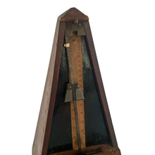 Load image into Gallery viewer, The unique bell chime on this metronome is a feature you can use to signal the start of a measure that has either 2, 3, 4, or 6 beats per measure. The bell can also be set to not strike at all, so it functions as regular metronome. A useful but rare option not normally seen on metronomes.

In good condition with wear to the body commensurate with age. In good working order.

Measures 4 3/8 x 4 3/8 x 9 inches
