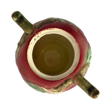 Load image into Gallery viewer, Vintage mid-century era hand painted majolica-style figural red apple ceramic lidded sugar bowl featuring brown branch handles and green leaves. Crafted by Metroware, Japan, 1940s. This sweet apple is perfect for adding a touch of kitsch to your kitchen and table decor!

In excellent condition, no chips, cracks or repairs. Age-related crazing.

Measures 4 1/2 x 3 1/4 x 3 3/4 inches
