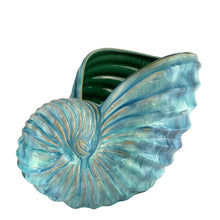 Load image into Gallery viewer, Large vintage ceramic nautilus shell planter with marine blue drip glaze
