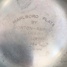 Load image into Gallery viewer, Bottom view of vintage Marlboro Plate silver-plated champagne bucket showing close up of maker's marks, Morton-Parker Canada electroplated copper
