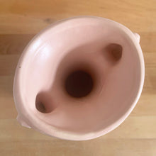 Load image into Gallery viewer, Beautiful vintage Art Deco matte pink leaf topped handled vase. Crafted by McCoy Pottery, 1940s. This vase is must for any art pottery collector!

In excellent vintage condition, no chips, no cracks, no repairs. Maker&#39;s mark on the bottom.

Measures 5 1/4 x 9 1/4 inches
