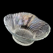 Load image into Gallery viewer, This vintage Metsa Forest clear glass serving plate and bowl set features a swaying pattern of tree branches. Designed by artisan Pertti Kallioinen. Crafted by Lasisepat Mantsala, Finland, 1970s. Perfect for serving your favourite chips and dip or snacks and dip. A lovely addition to your Finnish tableware collection!

In excellent condition, no chips.

Plate measures 11 1/4 inches, bowl measures 6 1/4 x 2 7/8 inches
