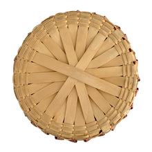 Load image into Gallery viewer, Underside of the antique Mi'kmaq Wabanaki fancy basket body showing the radiating black ash splint base structure and age-related wear to the natural finish, early 20th century
