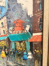Load image into Gallery viewer, 1960s Paris Street Scene Oil Painting, Moulin Rouge, Framed
