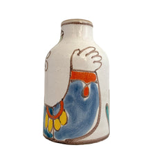 Load image into Gallery viewer, Vintage Giovanni de Simone art pottery bottle featuring a Picasso-like style colourful portrait of a gun-toting military man. Crafted by de Simone Pottery, Italy, 1960s. Highly collectible, this charming piece will make a wonderful addition to your home&#39;s decor and pottery collection!

Excellent condition, no chips, cracks or repairs. Signed on the bottom DESIMONE ITALY with numbers 24 and 205

Measures 3 1/2 x 5 1/2 inches
