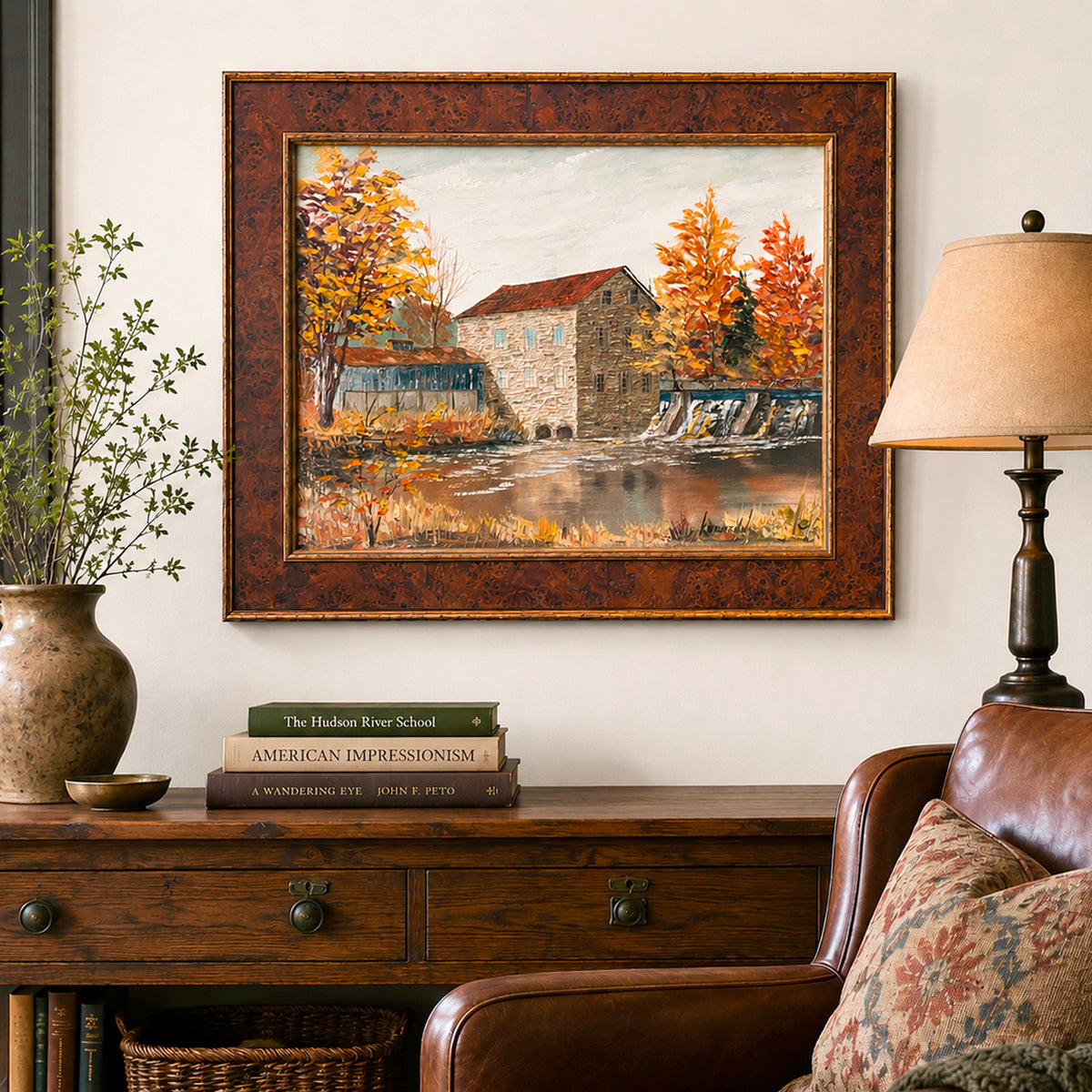 Original Oil Painting Mill on River Autumn | James Knighton Artist ...