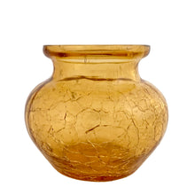 Load image into Gallery viewer, Vintage miniature amber urn-shaped crackle art glass bud vase. Crafted by Pilgrim Glass, 1960s. A great piece to start or add to your art glass collection!

In vintage condition, flea bite on the outer rim.

Measures 3 x 2 3/4 inches
