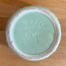 Load image into Gallery viewer, Jacks Daughter of All Trades Vintage Antique Mid-Century Kitsch Store Shop Reseller Etsy Shopify Toronto Canada Free Porch Pick Up Local Delivery Worldwide Shipping Judy Weinberg Unique Housewarming Gift Sustainable Gift Wedding Gift Home Decor Collectible Collector Gift Farmhouse Cottagecore Cottage Lodge Shabby Chic Industrial Hollywood Regency Art Deco Art Nouveau mint green embossed bows ceramic jardiniere planter No. 287 Robinson Ransbottom Pottery Co 1940s rare art pottery
