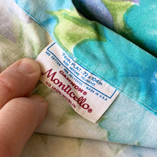 Load image into Gallery viewer, Jacks Daughter of All Trades Vintage Retro Store Shop Reseller Etsy Shopify Toronto Canada Free Porch Pick Up Local Delivery Worldwide Shipping Judy Weinberg Unique Gift Home Decor Farmhouse Cottagecore Cottage Feminine Shabby Chic Bedroom Monticello Celestial Blue Aloha twin flat bed sheet tropical turquoise green purple Cannon USA 1972 – 1975 flower power linens crafting dressmaking
