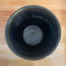 Load image into Gallery viewer, Vintage glossy moss green brown drip glaze ceramic jardiniere planter featuring ribbed body with chevron band at the rim. Crafted by Robinson Ransbottom Pottery Co., USA, 1960s. A beautiful piece to add to your art pottery collection!

In excellent condition, no chips/cracks/repairs. Maker&#39;s marks.

Measures 10 1/4 x 8 7/8 inches
