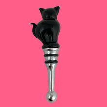 Load image into Gallery viewer, Close-up of Italian art glass black cat wine stopper showing hand-blown Murano craftsmanship
