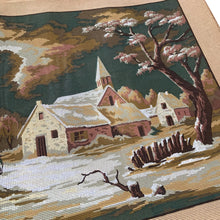Load image into Gallery viewer, Right section of "Escaping the Storm" needlepoint canvas — lighter sky breaking through storm, distant landscape, walking figure, printed colour detail on cotton canvas
