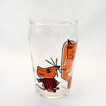 Load image into Gallery viewer, Vintage Illustrated Illustration Graphic Marketing Food Packaging Promotion Orange Spotted Cat Mouse Striped Jacket Promotional Drinking Juice Beverage Glasses Retro Beer Milk Glassware Tableware Breakfast Lunch Dinner Housewares Unique Housewarming Gift Present Freelton Hamilton Antique Mall Toronto Canada Store Shop Community Seller Reseller Vendor
