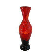 Load image into Gallery viewer, This striking vintage orange red drip glazed ceramic footed vase certainly makes a statement! Crafted by Beauceware, Canada, circa 1960s. A stunning addition to your art pottery collection!

In excellent condition, no chips, cracks or repairs.

Measures 5 x 6 3/8 inches
