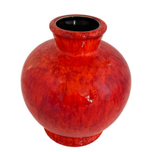 Load image into Gallery viewer, This striking vintage orange red drip glazed ceramic footed vase certainly makes a statement! Crafted by Beauceware, Canada, circa 1960s. A stunning addition to your art pottery collection!

In excellent condition, no chips, cracks or repairs.

Measures 5 x 6 3/8 inches
