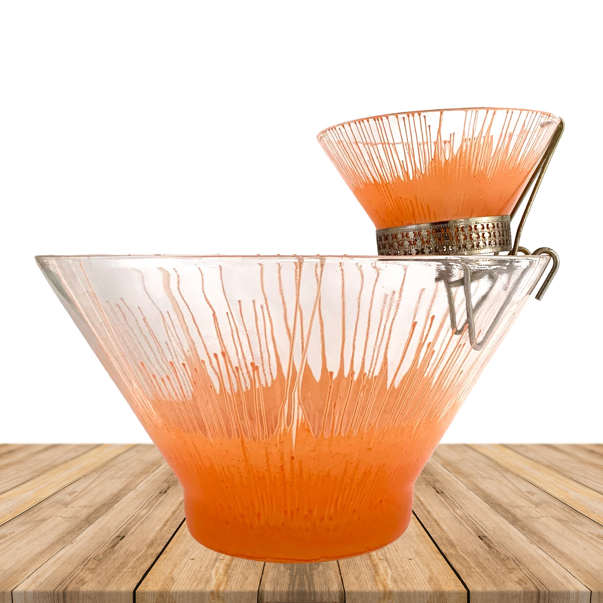 Vintage Orange Splash Glass Chip Dip Set, Hanger, Anchor