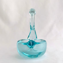 Load image into Gallery viewer, This lovely hand blown art glass swan trinket dish is a lovely shade of pale turquoise blue with a nicely polished bottom. This graceful swan was crafted by the artisans of Murano, Italy, circa 1960/70s. It&#39;s perfect to hold jewellery or display as home decor. Also makes a perfect gift!  In excellent condition, free from chips/cracks/repairs.  Measures 3 1/2 x 2 5/8 x 4 1/2 inches
