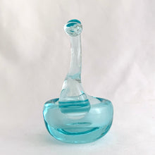 Load image into Gallery viewer, This lovely hand blown art glass swan trinket dish is a lovely shade of pale turquoise blue with a nicely polished bottom. This graceful swan was crafted by the artisans of Murano, Italy, circa 1960/70s. It&#39;s perfect to hold jewellery or display as home decor. Also makes a perfect gift!  In excellent condition, free from chips/cracks/repairs.  Measures 3 1/2 x 2 5/8 x 4 1/2 inches
