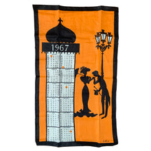 Load image into Gallery viewer, Vintage Paris Themed Courting Couple 1967 Calendar Black Orange White Tea Towel
