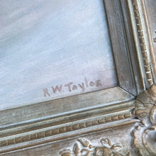 Load image into Gallery viewer, Reverse side of painting showing canvas board and Eaton's label with provenance details
