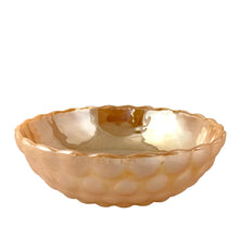Load image into Gallery viewer, Vintage Fire-King Peach Lustre Bubble 8-inch fruit bowl with raised bubble exterior and iridescent finish, Anchor Hocking USA 1934-65
