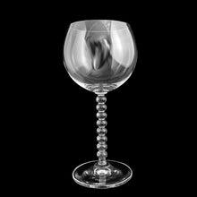 Load image into Gallery viewer, Vintage Pearls clear wine glass features a stacked ball stem. Crafted by Mikasa, Japan, 1993 - 1994. Simply beautiful blown glassware!  In excellent condition, no chips.  Measures 2 7/8 x 7 1/4 inches  Capacity 8 ounces
