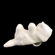 Load image into Gallery viewer, Back view of ceramic white persian cat figurine with pink paws
