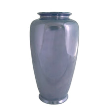 Load image into Gallery viewer, Vintage Shofu periwinkle blue lustreware vase with iridescent glaze, front view showing modernist urn profile
