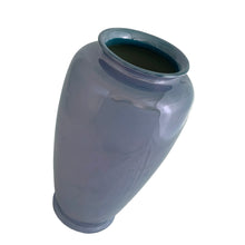 Load image into Gallery viewer, Vintage Shofu periwinkle blue lustreware vase with iridescent glaze, angle view showing modernist urn profile and top
